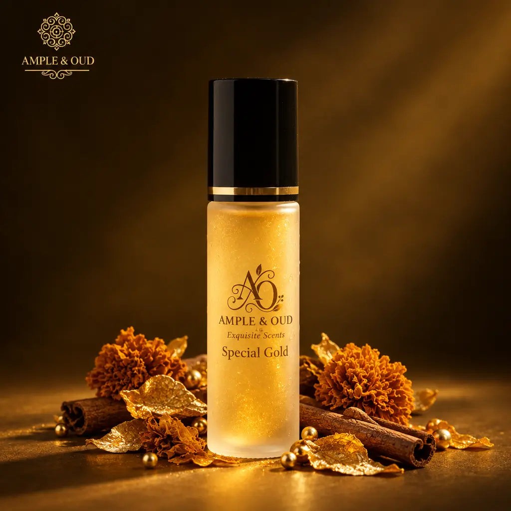 Special Gold Body Oil - frosted roll-on bottle with warm golden oil